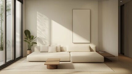 Wall Mural - A modern and spacious living room with a minimalist design. 