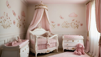 Wall Mural - Pink children's room for a baby girl