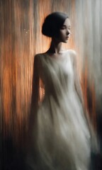 Wall Mural - Blurry motion silhouette of a girl with long hair. ai generative