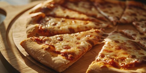 Wall Mural - Pizza wedges presented on a wooden platter.