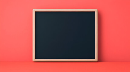 Wall Mural - Blank Blackboard Mockup on Red Wall Background