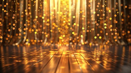 Wall Mural - Wooden Floor Illuminated by Golden Bokeh Lights