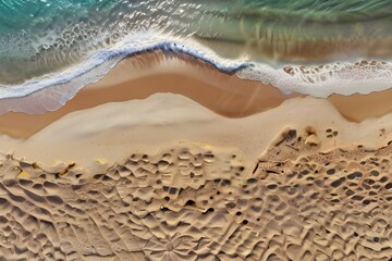 Wall Mural - Seascape, sandy beach, sand and water, top view, abstract nature landscape background Generative AI