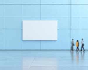 Aufkleber - Modern Airport Terminal Billboard Mockup with Motion Blur Passersby and Pastel Blue Aesthetic