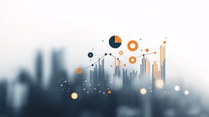 Poster - Urban Data Surge: Abstract financial charts and graphs ascend over a blurred cityscape, symbolizing economic growth and market analysis. 