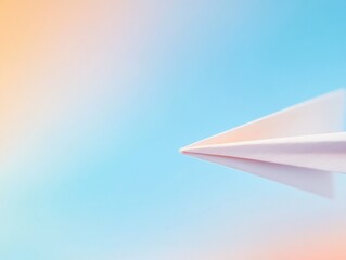 Aufkleber - Abstract Blurry Paper Airplane in Soft Blue Sky with Pastel Orange Background
