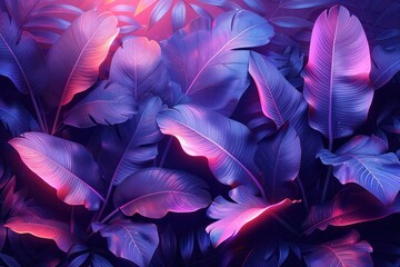 Canvas Print - Neon Banana Leaves: Premium Exotic Seamless Pattern on Dark Background - Vintage Hand-Drawn Textured Illustration for Luxury Wallpapers