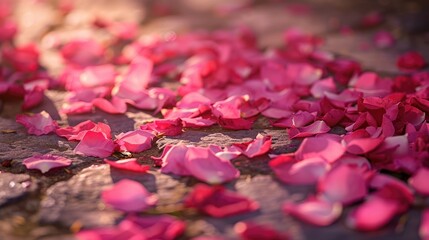 Sticker - Pink flower petals scattered on the ground.