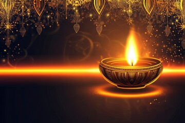 shiny happy diwali indian style banner with text space with generative ai