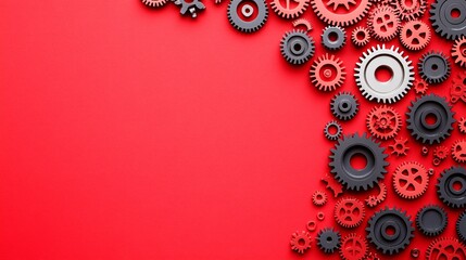 Poster - Mechanical engineering conveyor belts and mechanical systems with detailed gears in flat design Vector look Digital art Large space for text in center Stock Photo with copy space