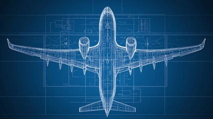 Poster - Aerospace engineering aircraft blueprint with cockpit controls and navigation charts in flat design Vector look Digital art Large space for text in center Stock Photo with copy space