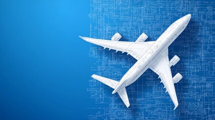 Poster - Aerospace engineering aircraft blueprint with cockpit controls and navigation charts in flat design Vector look Digital art Large space for text in center Stock Photo with copy space