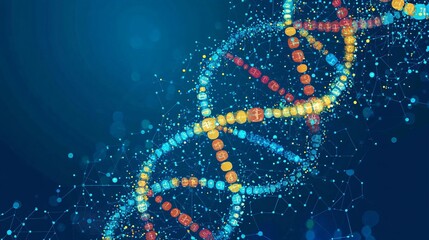 Aufkleber - Biomedical engineering with DNA strand and medical implants in flat design Vector look Digital art Large space for text in center Stock Photo with copy space
