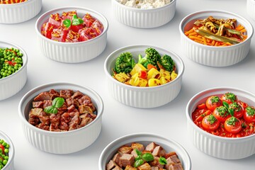 Wall Mural - Various cooking ingredients in cups on a white background