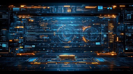 Poster - Aerospace engineering spacecraft launch pad and satellite orbits in flat design Vector look Digital art Large space for text in center Stock Photo with copy space