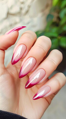 Dark Pink-beige french nail art nails one hand beaut