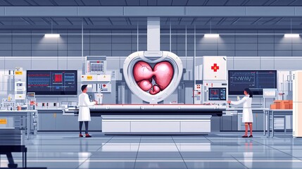 Poster - Biomedical engineering prosthetic design and artificial organ systems in flat design Vector look Digital art Large space for text in center Stock Photo with copy space