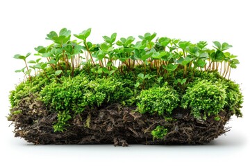 Green Moss Texture on White Background - Natural Ground Cover