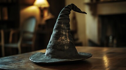 Classic witch's hat, featuring a pointed design with a wide brim, typically associated with magical and mystical themes. 