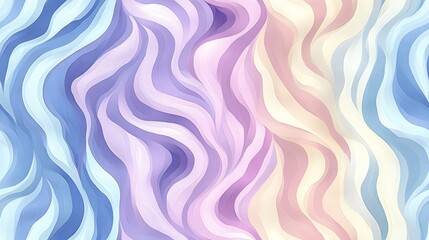 A zebra stripe pattern in muted pastel tones of pale lavender, light blue, and soft pink, creating an abstract animal print with fluid, gentle lines over a cream background --ar 16:9 --no logo --tile