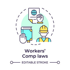 Sticker - Workers compensation laws multi color concept icon. Law compliance, insurance regulation. Round shape line illustration. Abstract idea. Graphic design. Easy to use in infographic, presentation