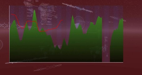 Poster - financial data and stock market trends animation over fluctuating green graph