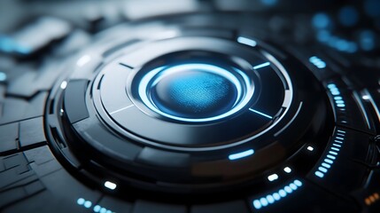 Futuristic Digital Control Console with Illuminated Buttons and Displays