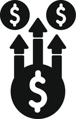 Poster - Black and white vector icon of money increasing, representing a growing business investment