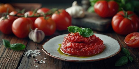 Sticker - Plate with tomato paste and fresh tomatoes