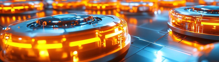 Poster - Futuristic technology with glowing orange elements, showcasing modern design and innovation in a high-tech environment.