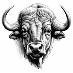 Wall Mural - Buffalo head black and white sketch on plain white background