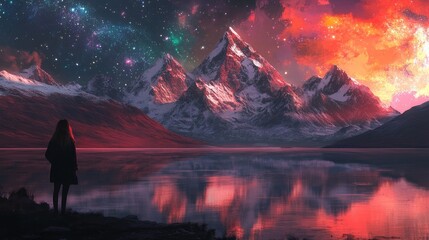 Wall Mural - mountains under the night sky