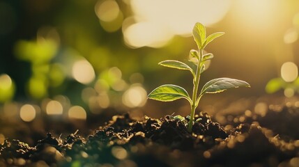 Canvas Print - New Life: A Tiny Sprout Emerges in Warm Sunlight