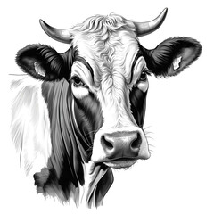 Poster - Cow head black and white sketch on plain white background