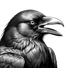 Poster - Crow head black and white sketch on plain white background