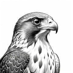 Poster - Falcon head black and white sketch on plain white background