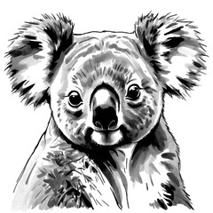 Poster - Koala head black and white sketch on plain white background