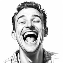 Poster - laughing guy head black and white sketch on plain white background