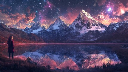 Wall Mural - mountains under the night sky