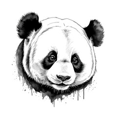 Sticker - Panda head black and white sketch on plain white background