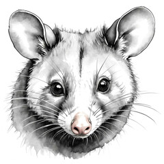 Sticker - Possum head black and white sketch on plain white background