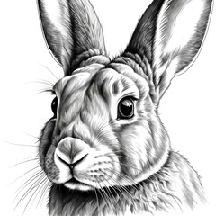 Sticker - Rabbit head black and white sketch on plain white background