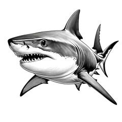 Sticker - Shark head black and white sketch on plain white background