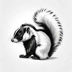 Poster - Skunk head black and white sketch on plain white background