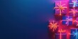 © Larisa - Neon glow gift boxes on dark backdrop, copy space