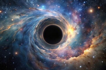 Wall Mural - abstract fisheye view of a gigantic black hole surrounded by a colorful nebula and stars