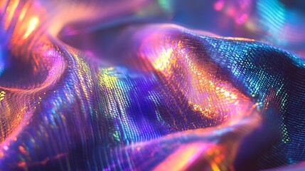 Poster - Mesmerizing holographic fabric with intricate prismatic patterns that reflect light in captivating and dynamic ways creating a futuristic and sophisticated visual experience