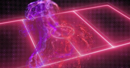 Poster - Neon-lit soccer field with swirling particles animation