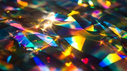 Poster - Holographic surface reflecting a captivating display of rainbow like prismatic patterns and chromatic refractions under direct illumination creating a visually striking and futuristic digital artwork