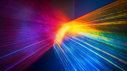 Poster - Captivating holographic light display with a mesmerizing array of vibrant shifting colors against a dark atmospheric background